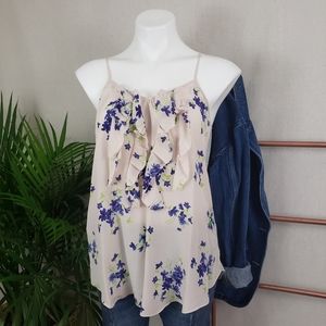 Rebecca Taylor Silk Floral Ruffle Tank